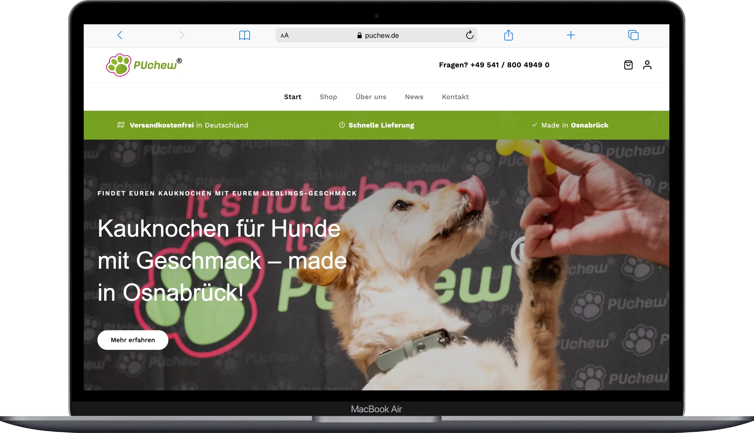 PUchew.de Onlineshop – Desktop-Ansicht auf dem MacBook Air