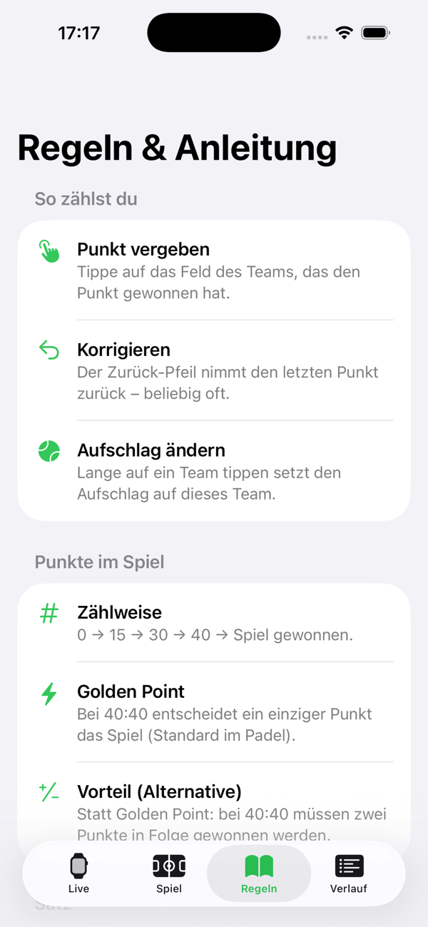 PadelPoint Apple Watch Screenshot 1