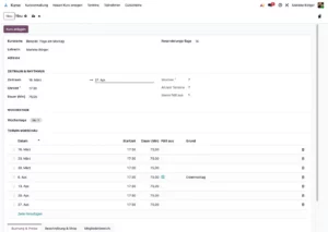 Kurs anlegen in Odoo: Live-Termin-Vorschau mit automatischer Feiertagserkennung