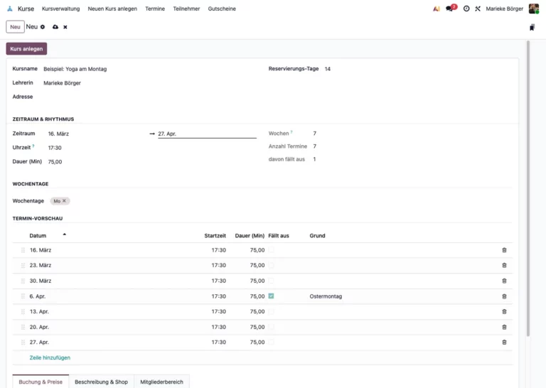 Odoo als Kursverwaltung: Kurse anlegen, online verkaufen und Teilnehmer automatisch freischalten