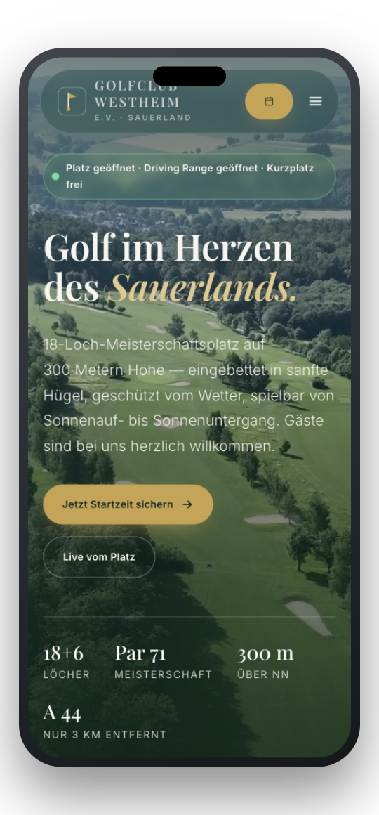 Website des Golfclub Westheim e.V. auf dem iPhone