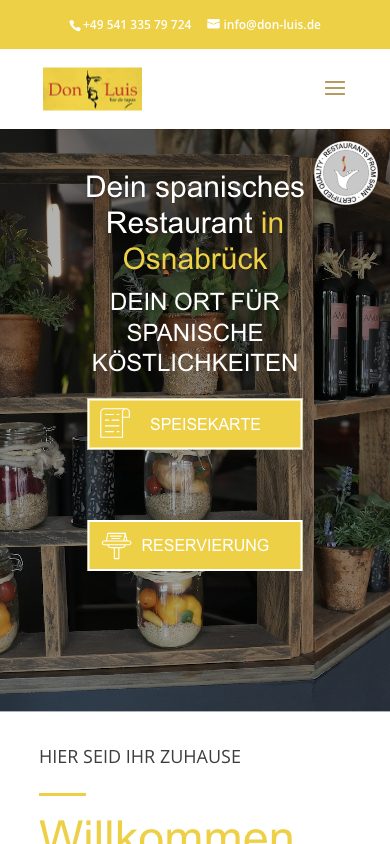 Website Don Luis – Spanisches Restaurant Osnabrück – Mobile-Ansicht