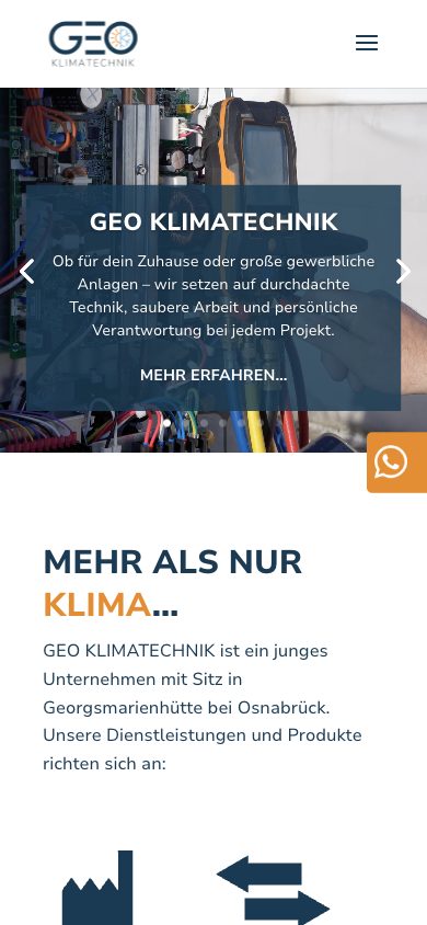 Website GEO Klimatechnik – Mobile-Ansicht