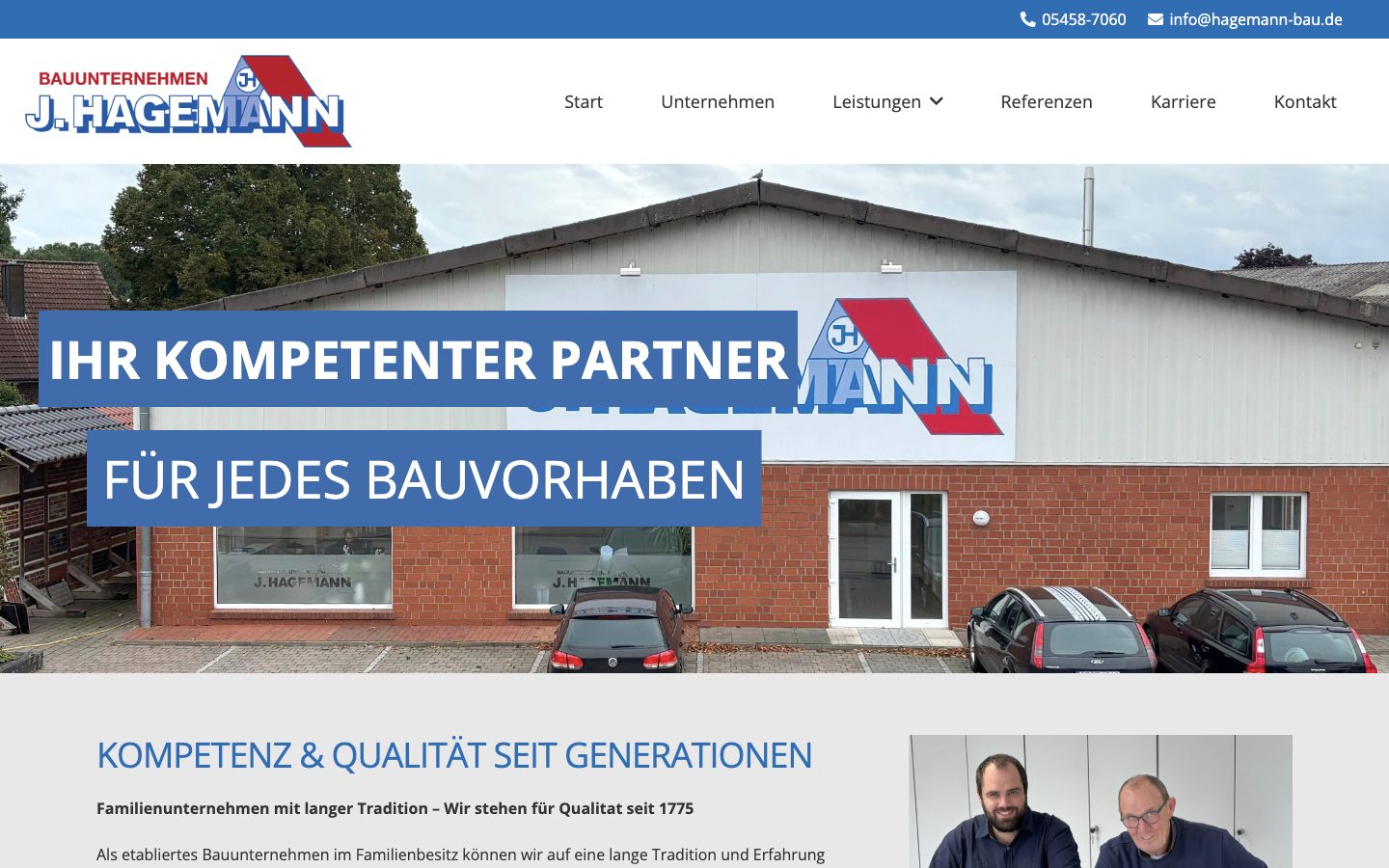 Website Bauunternehmen J. Hagemann – Desktop-Ansicht