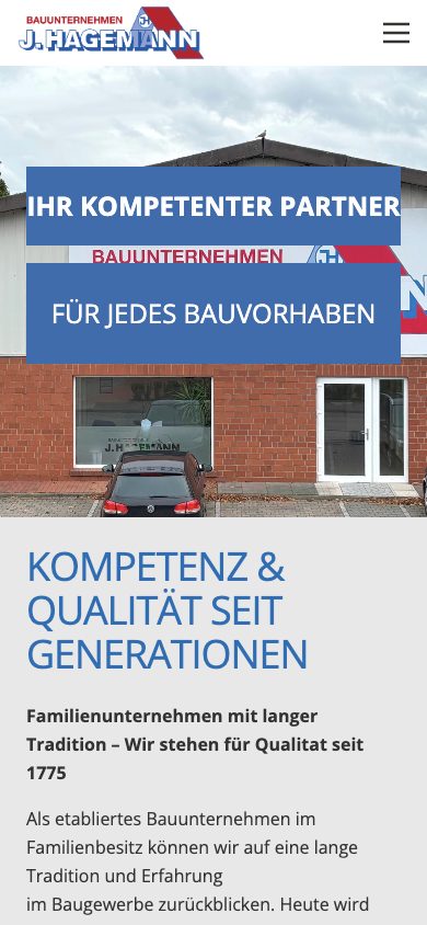 Website Bauunternehmen J. Hagemann – Mobile-Ansicht
