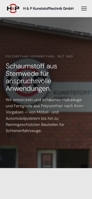 Website H & P Kunststofftechnik GmbH – Mobile-Ansicht