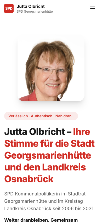 Website Jutta Olbricht – Mobile-Ansicht