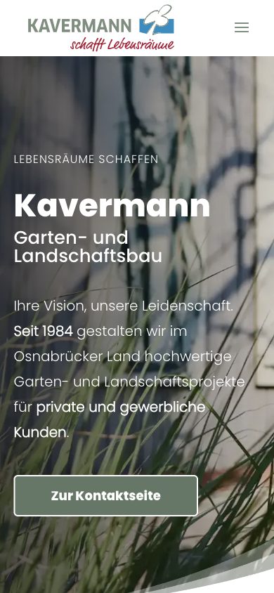 Website Kavermann Garten- und Landschaftsbau GmbH – Mobile-Ansicht