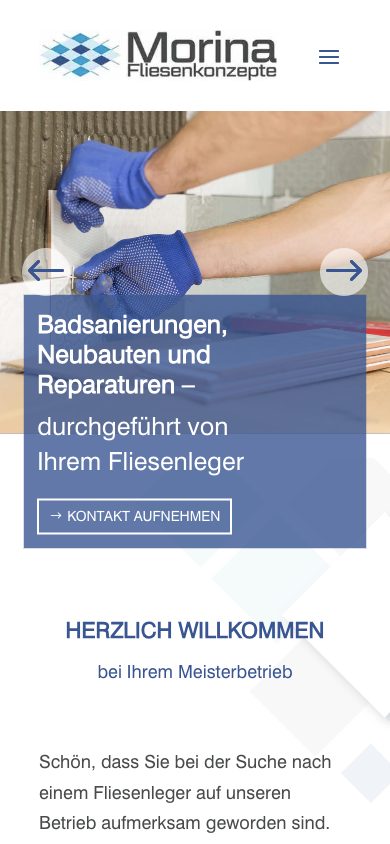 Website Morina Fliesenkonzepte – Mobile-Ansicht