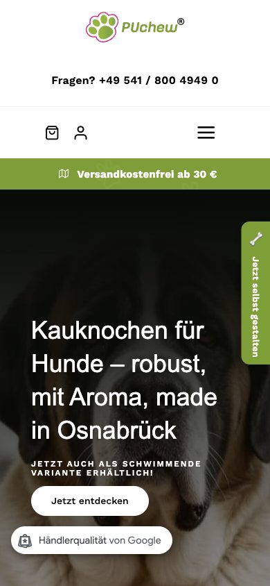 Website PUchew – NEOPUR Technologien GmbH – Mobile-Ansicht