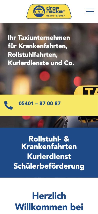 Website Taxi Drop Recker GmbH & Co. KG – Mobile-Ansicht
