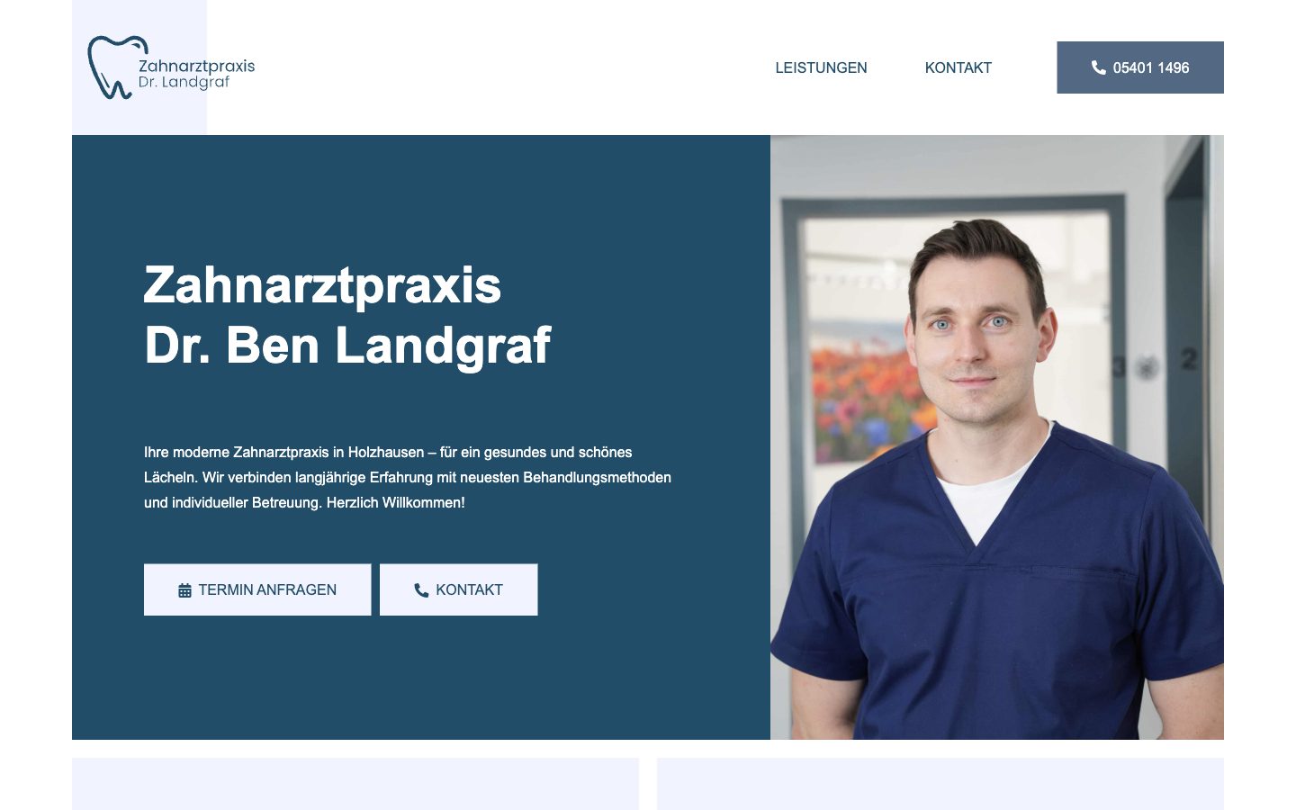 Website Zahnarztpraxis Dr. Ben Landgraf – Desktop-Ansicht