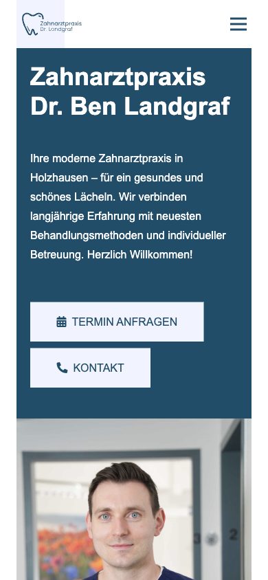 Website Zahnarztpraxis Dr. Ben Landgraf – Mobile-Ansicht