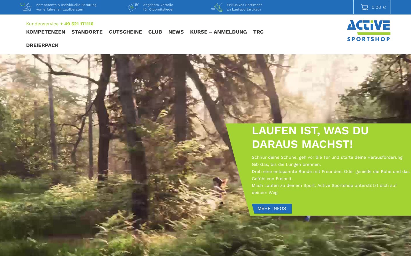 Website active-sportshop.de – Desktop-Ansicht
