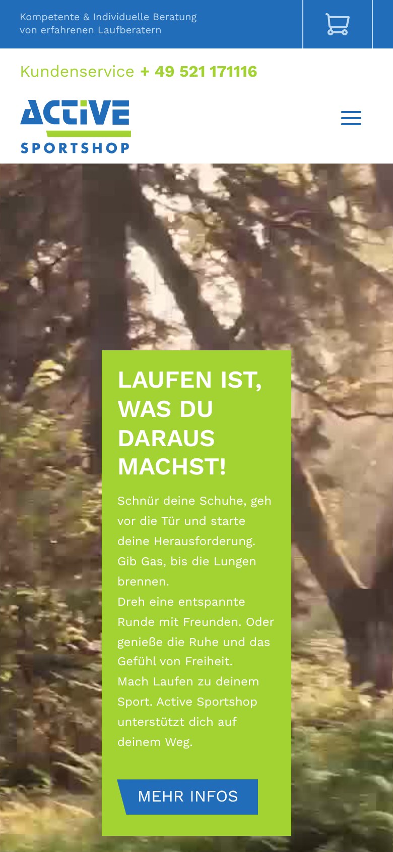 Website active-sportshop.de – Mobile-Ansicht